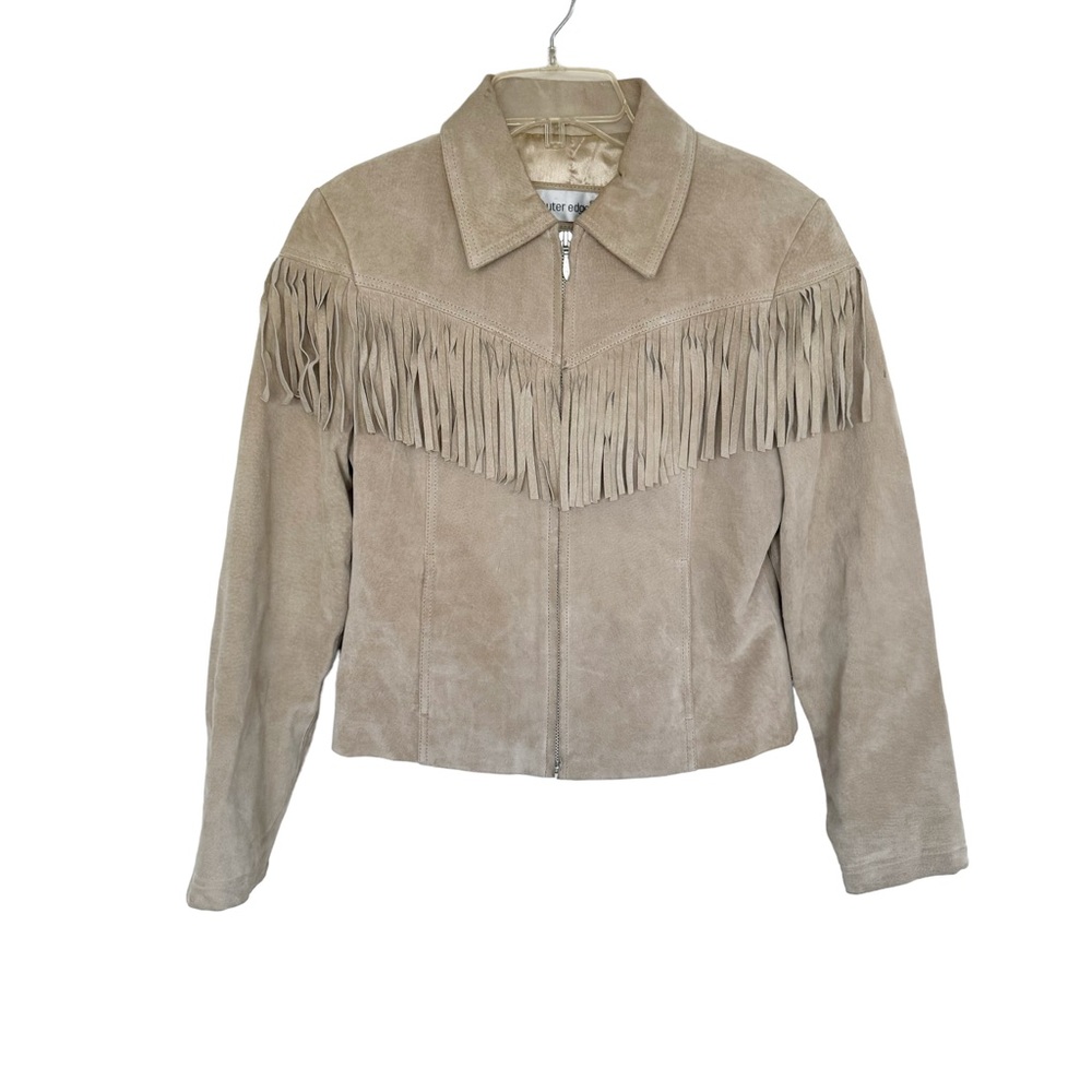 Vintage Outer Edge Suede Leather Jacket Fringe Cowboy